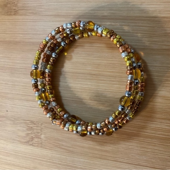 Hand Crafted Jewelry - Hand Crafted Wrap Bracelet Amber Copper Gold Bronze Silver Seed Beads Coil